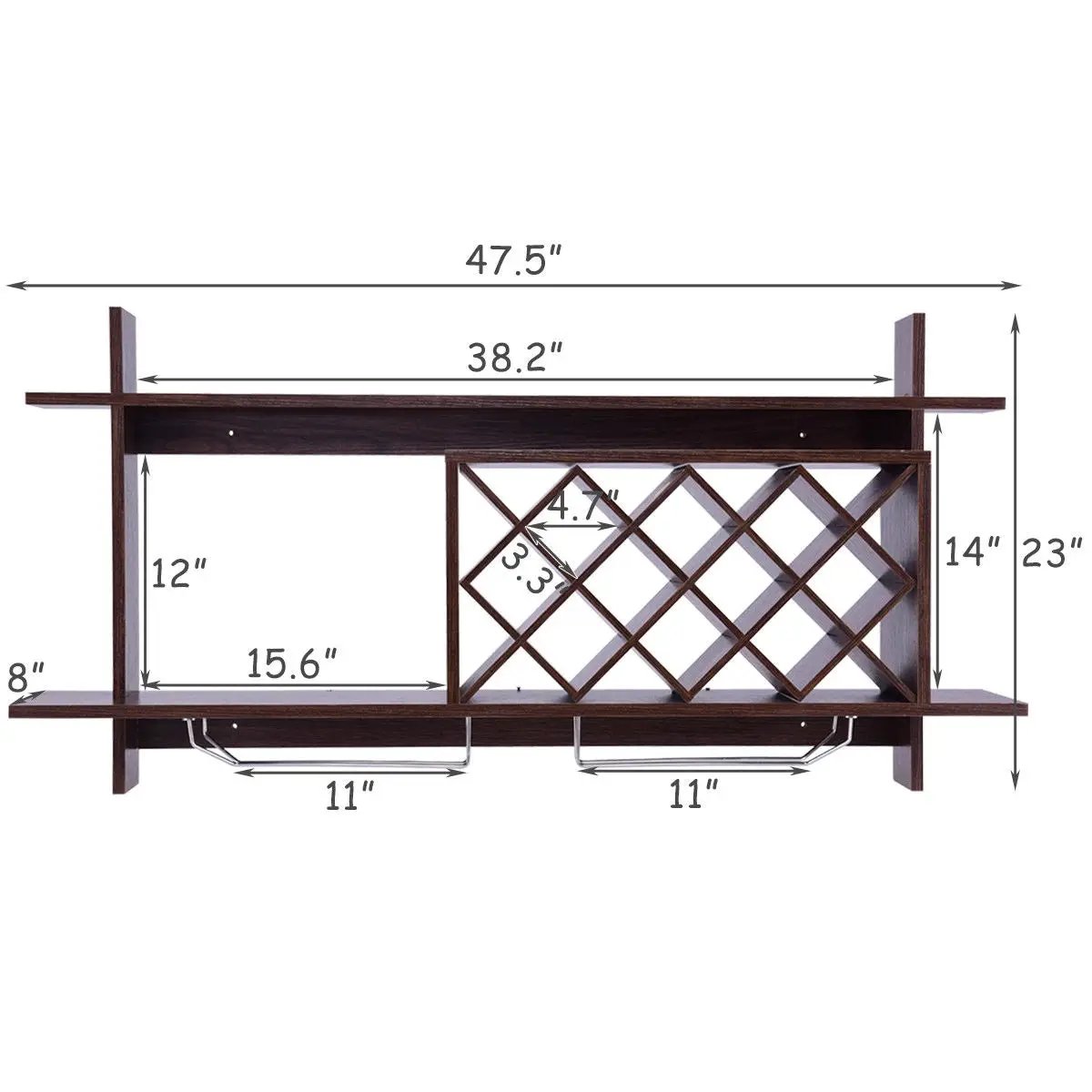 Wall Mount Wine Rack with Glass Holder & Storage Shelf-Walnut by DirectDeals