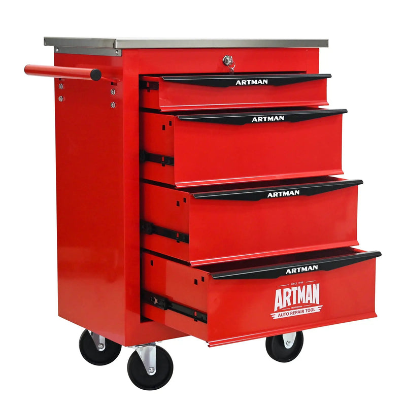 4 Drawers Multifunctional Tool Cart with Wheels, Red & Black by HouseOfZazla