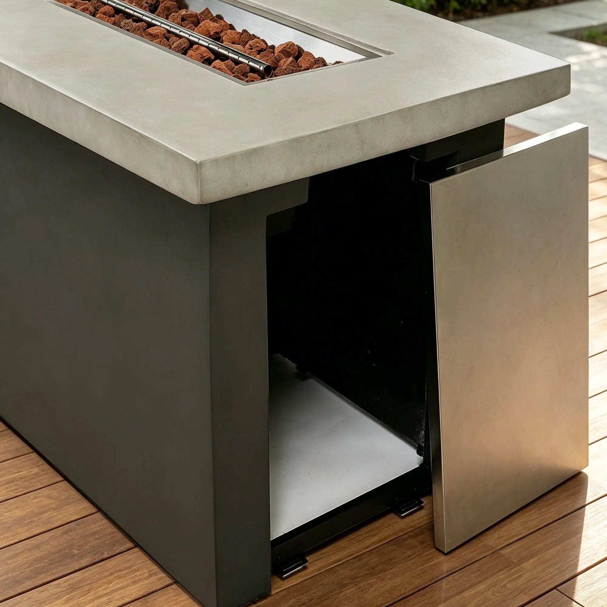 Outdoor 60-Inch Rectangular Dark Grey Concrete Fire Pit Table by HouseOfZazla