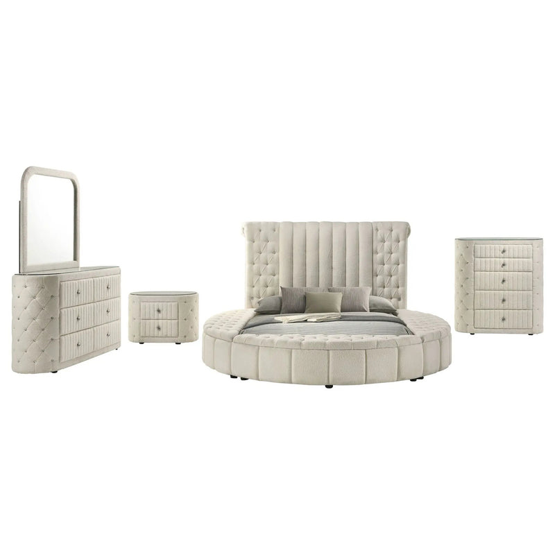 Sonya 5-piece Upholstered Eastern King Bedroom Set Ivory by Unique Piece Furniture