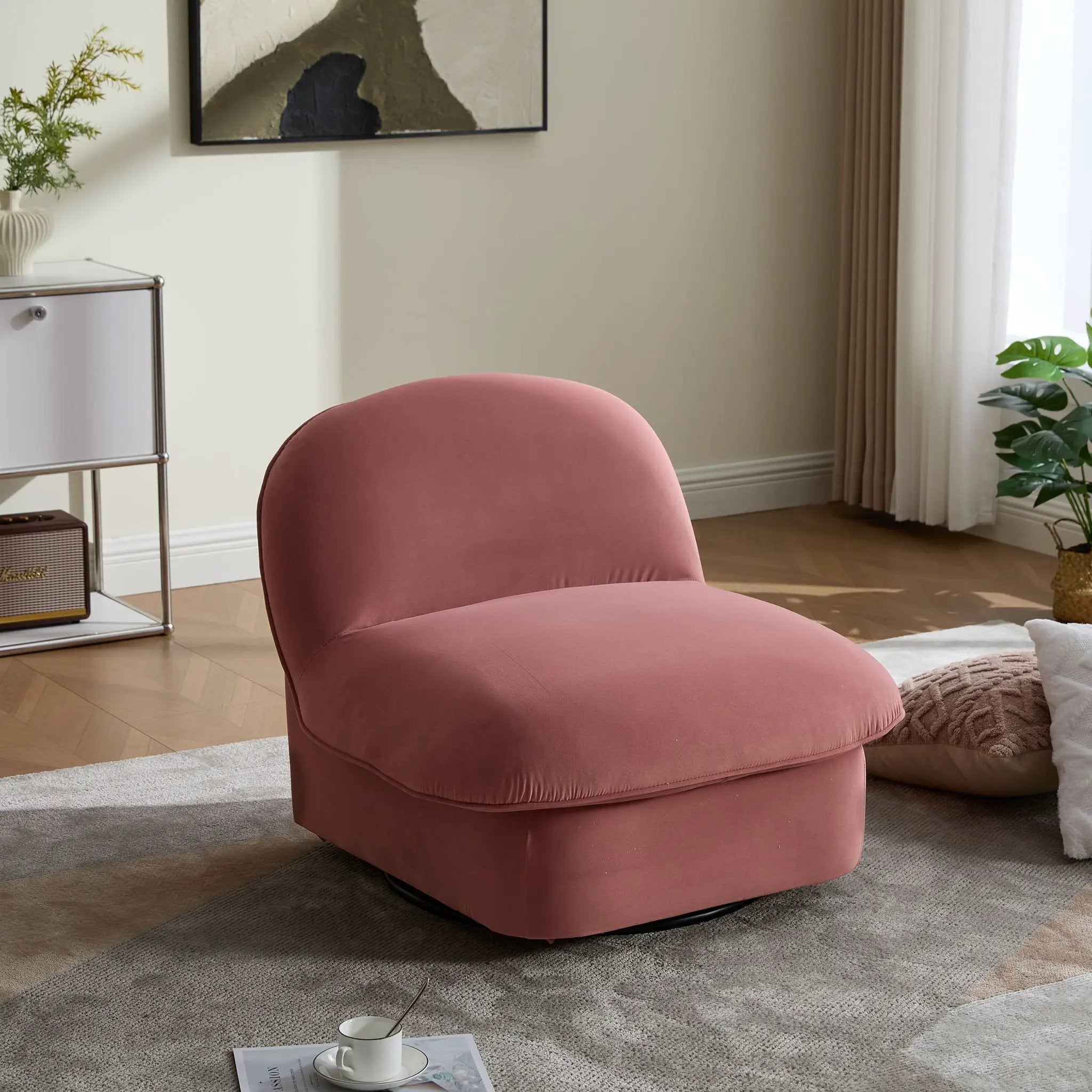 Pumpkin Shaped Swivel Accent Chair, 360 Degree Rotation For Living Room by Unique Piece Furniture