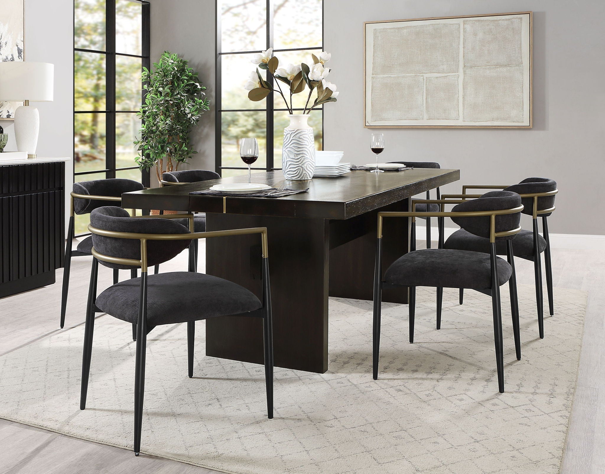 Jaramillo - 7 Pieces Dining Room Set - Gold / Rustic Espresso by HouseOfZazla