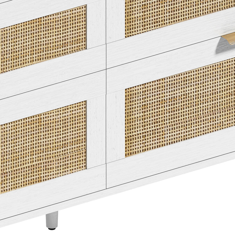 Rattan Dresser With 6 Drawers, Wooden Legs & Metal Handle