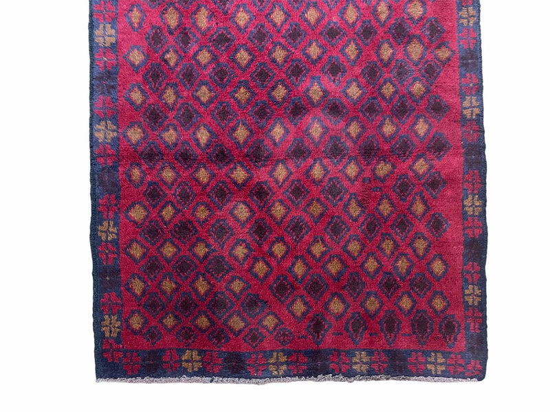 3x5 New Vintage Handmade Tribal Wool Rug Balouch Rug Afghan Rug Red Blue Diamond by Jewel Rugs