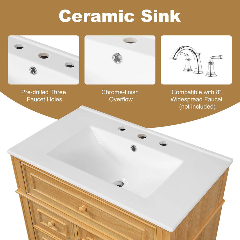 30" Bathroom Vanity with Sink and Wood Vanity Cabinet by HouseOfZazla