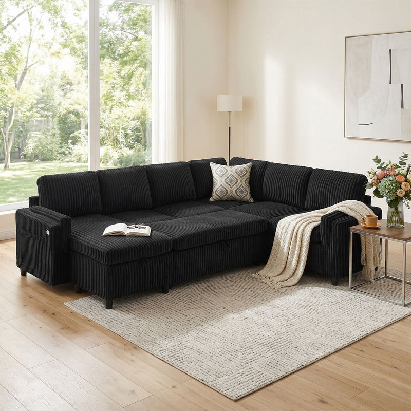 Convertible U-Shaped Sectional Sofa Bed With USB Ports And Storage by HouseOfZazla