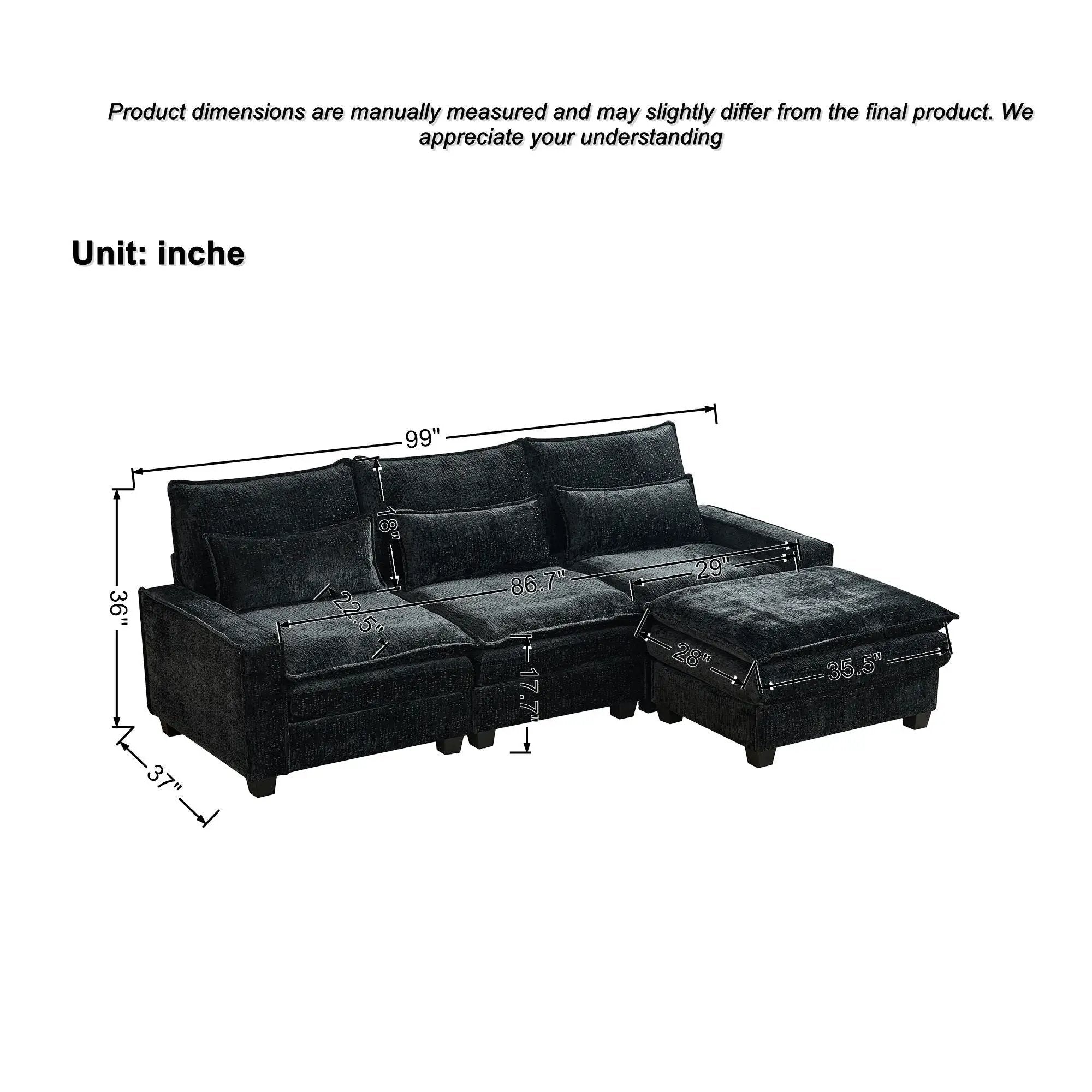Modern Comfy L Shaped Sectional Sofa With Movable Ottoman by HouseOfZazla