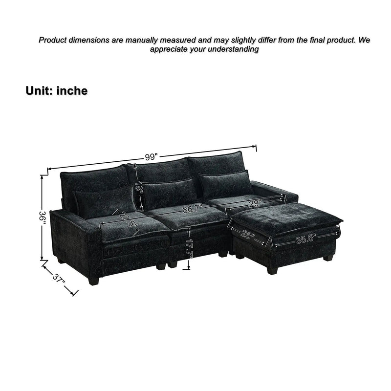 Modern Comfy L Shaped Sectional Sofa With Movable Ottoman by Unique Piece Furniture