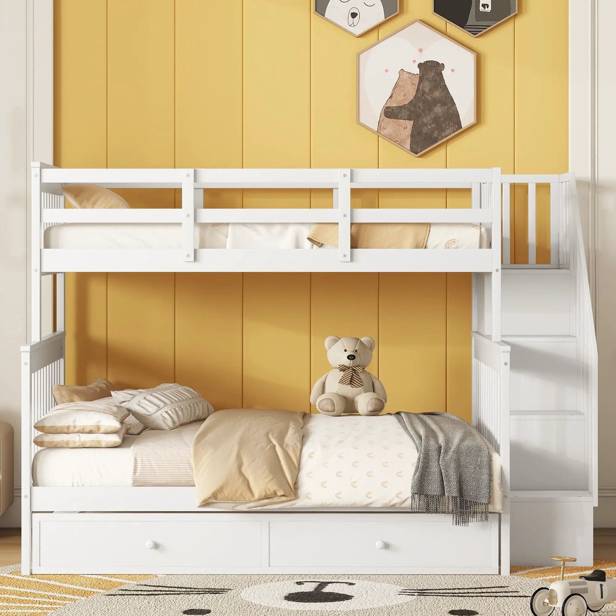 Bunk Bed With Twin Size Trundle, Storage And Guard Rail For Bedroom by HouseOfZazla