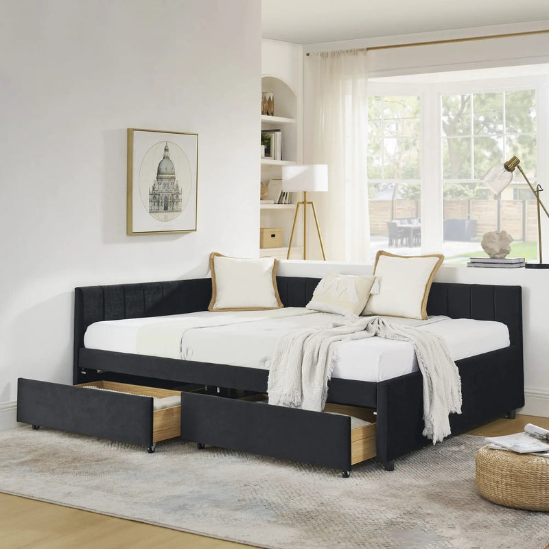 Upholstered Tufted Daybed Frame With Storage Drawers by HouseOfZazla