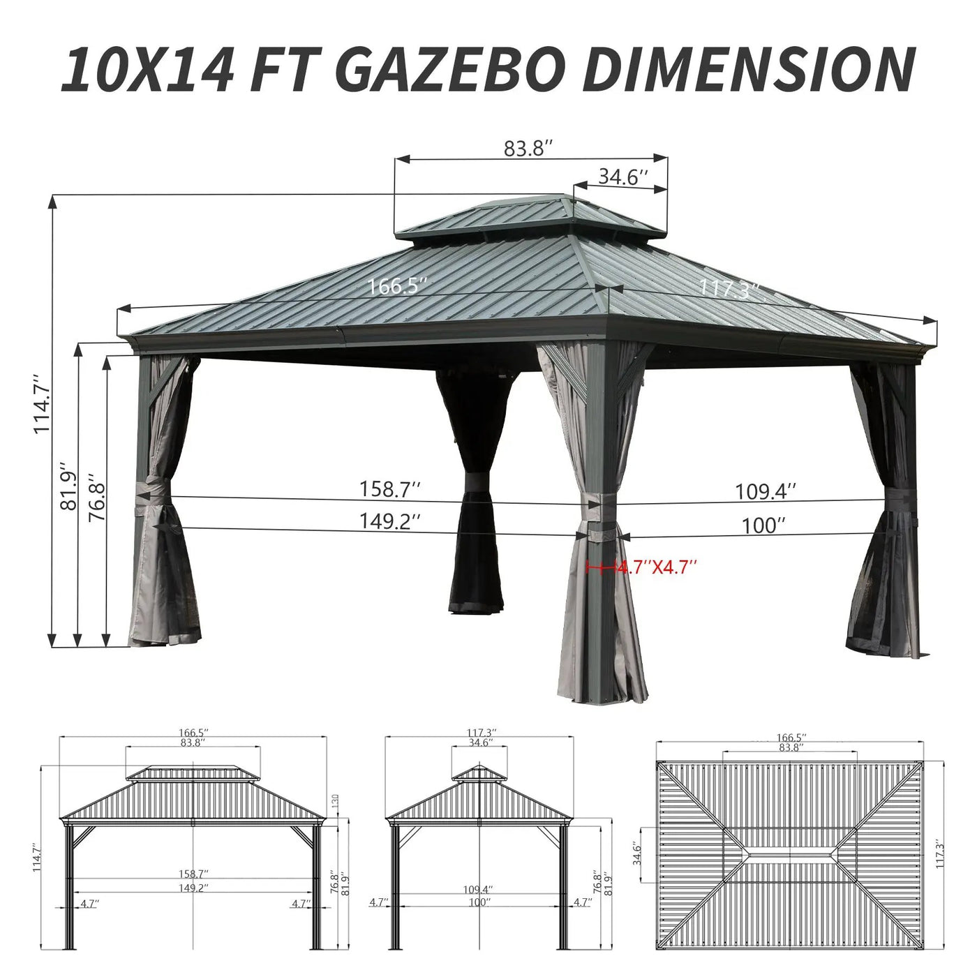 10' x 14' Hardtop Gazebo with Galvanized Steel Double Roof by HouseOfZazla