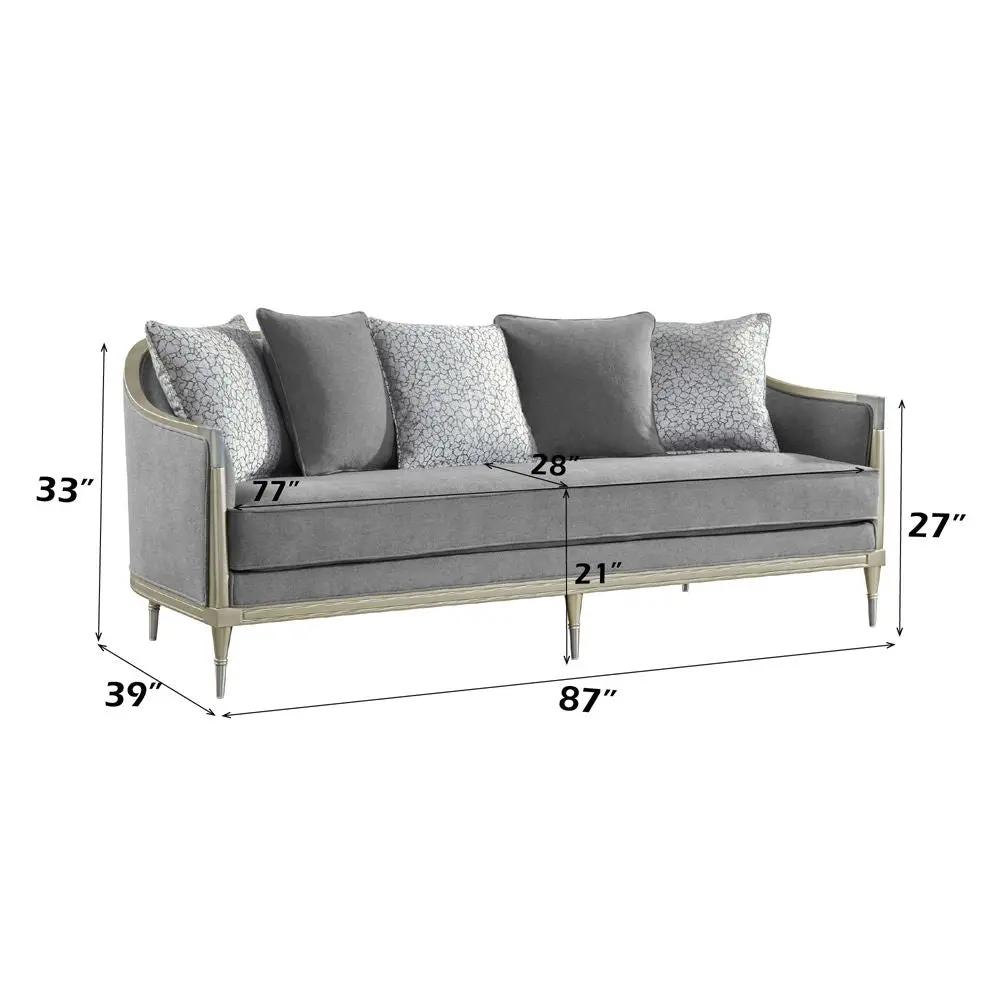 Fernando - Sofa With 5 Pillows - Gray Chenille & Champagne by Unique Piece Furniture