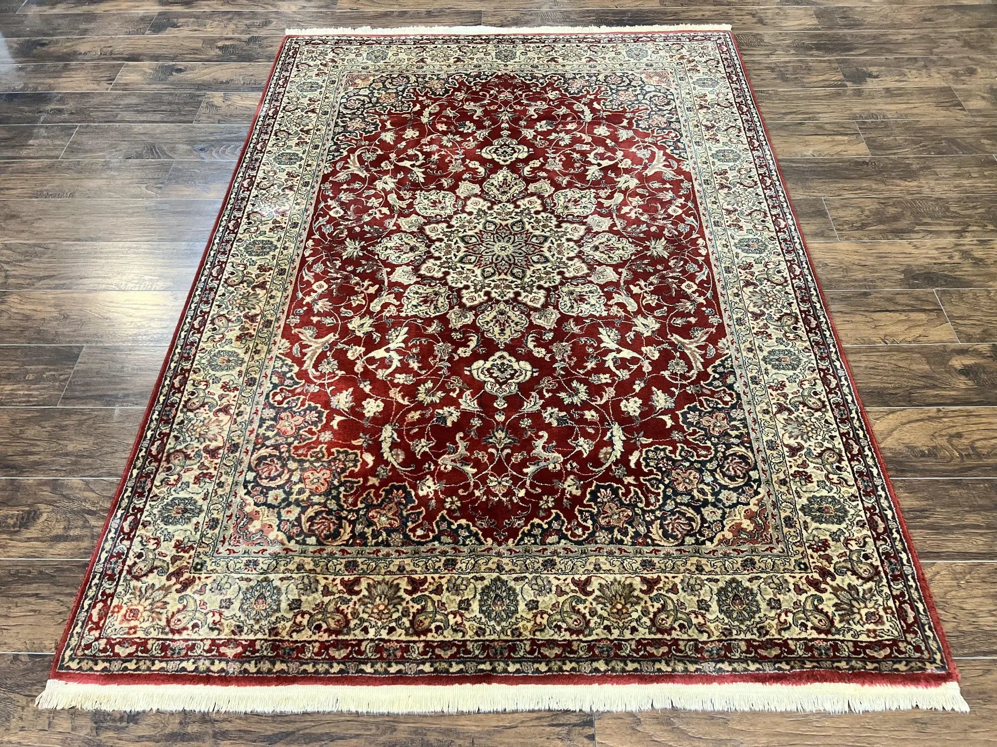 Couristan Rug 5.6 x 8, Floral Medallion, Dark Red Cream, Belgium Power Loomed Rug, Taj Mahal Rug, Vintage Oriental Wool Carpet by Jewel Rugs