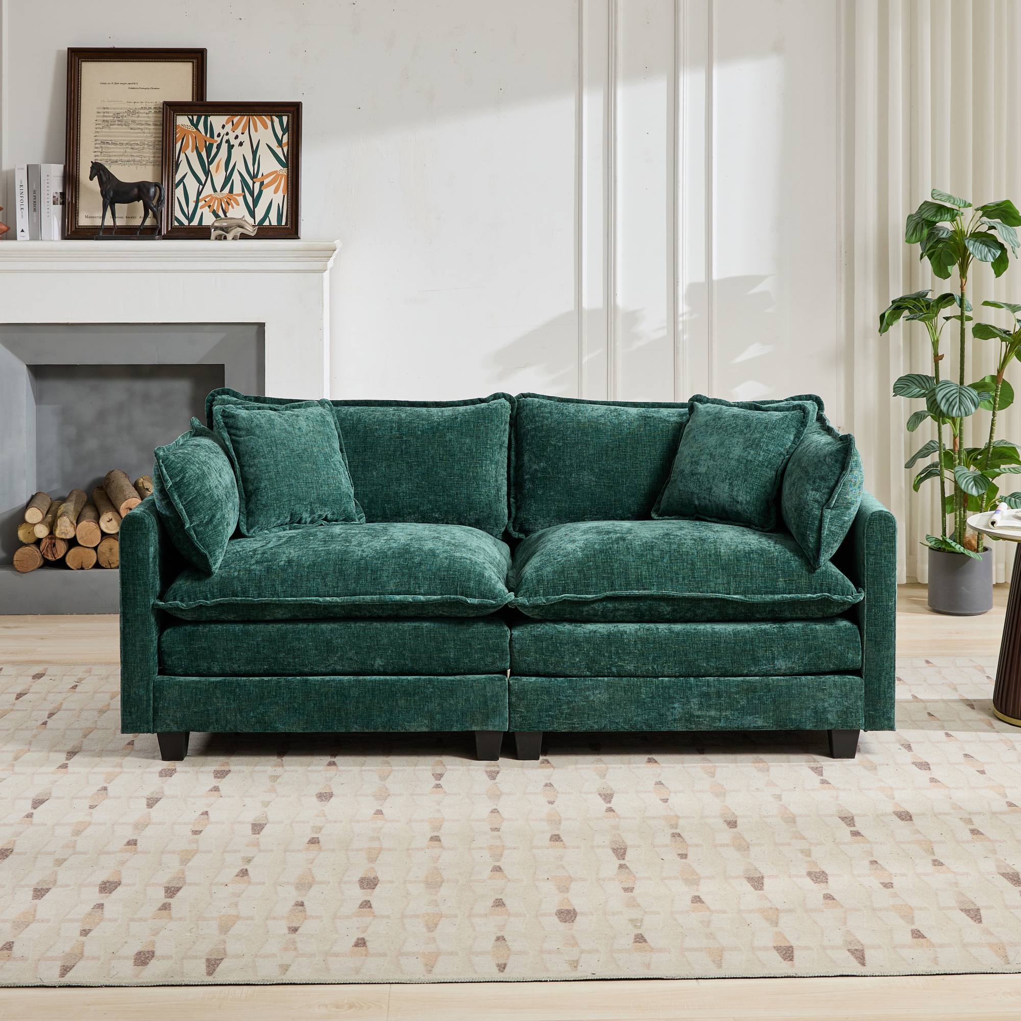 Cloud LoveSeat Sofa (Ottoman is not included) Chenille Fabric in Green by BLAKHOM
