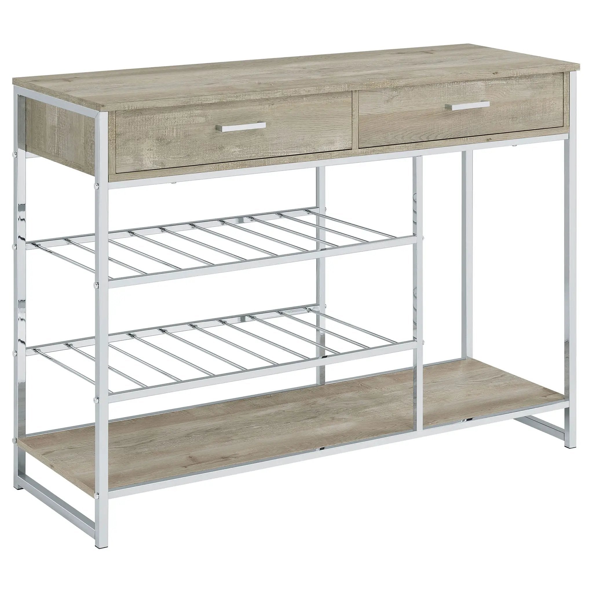 Ethel - 2 Drawer Home Bar Storage With Wine Rack - Oak by HouseOfZazla