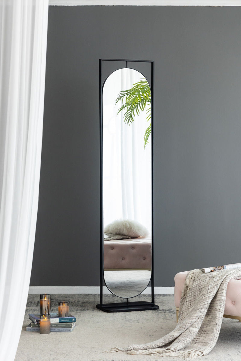 Full Length Standing Mirror, 360° Swivel Floor Mirror For Bedroom - Black by HouseOfZazla