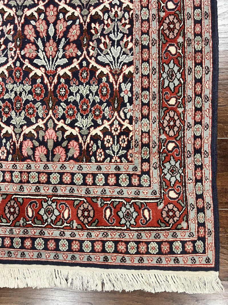 Pak Persian Rug 3x4, Wool Hand Knotted Vintage Traditional Carpet, Navy Blue & Red, Very Fine Small Handmade Floral Rug by Jewel Rugs