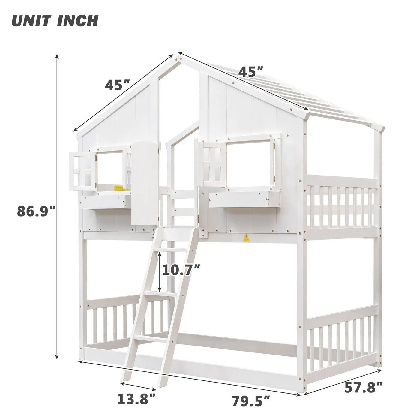 House Bunk Bed With Roof, Window, Window Box, Door, With Safety Guardrails And Ladder by Unique Piece Furniture