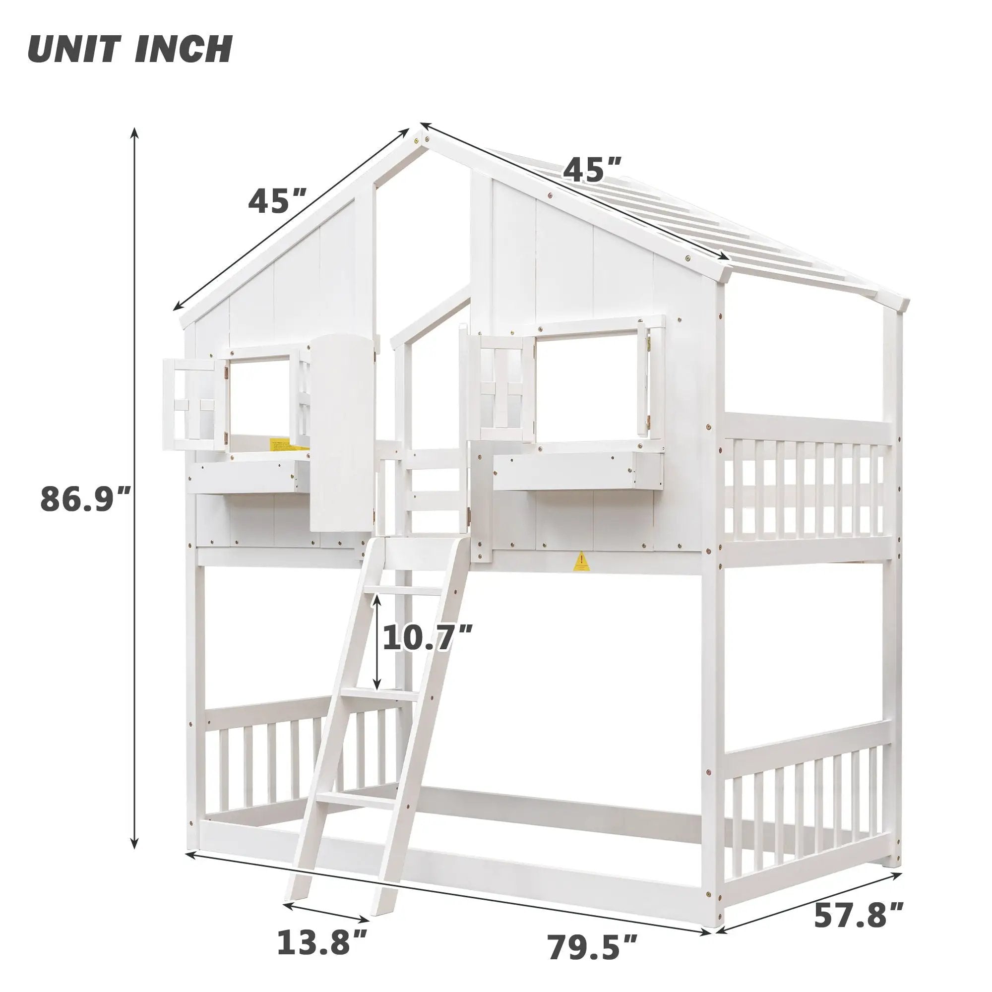 House Bunk Bed With Roof, Window, Window Box, Door, With Safety Guardrails And Ladder by Unique Piece Furniture