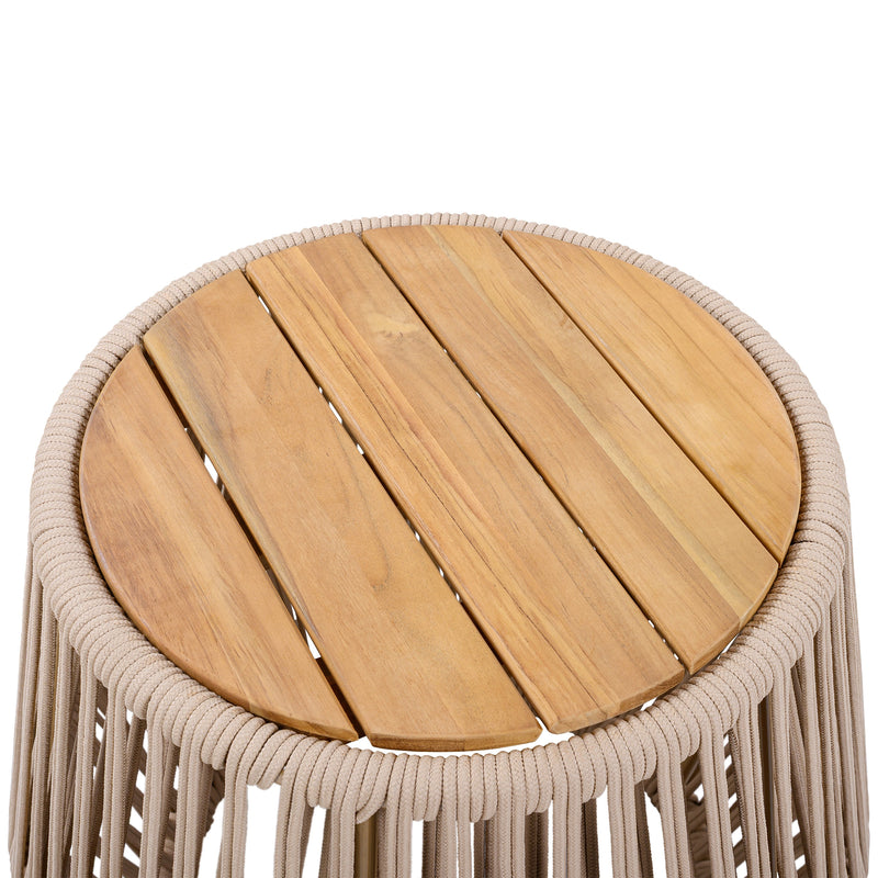 Acacia Wood Side Table with Beige Rope Base by HouseOfZazla
