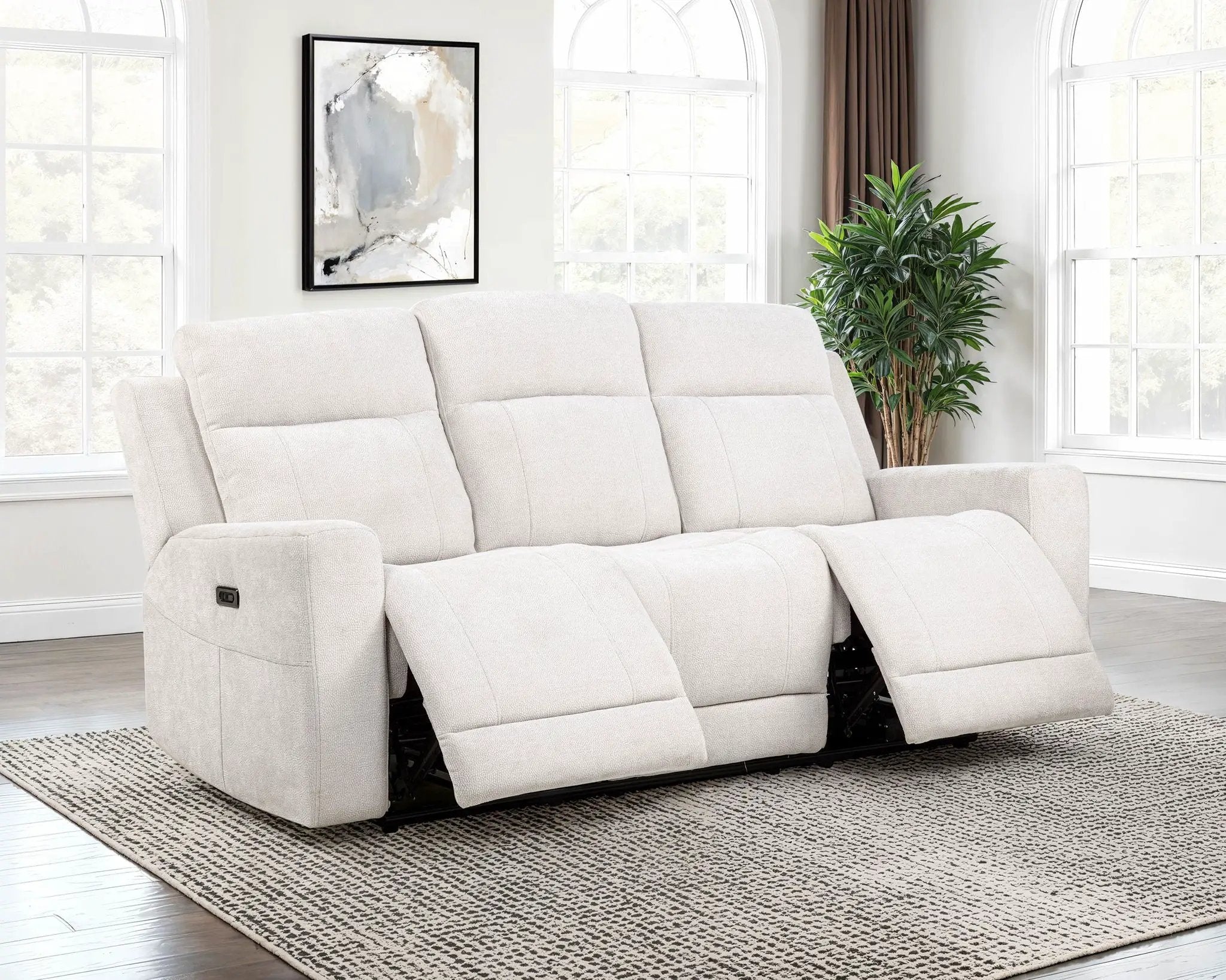 Kennett Chenille Upholstered Power Reclining Sofa Ivory by Unique Piece Furniture