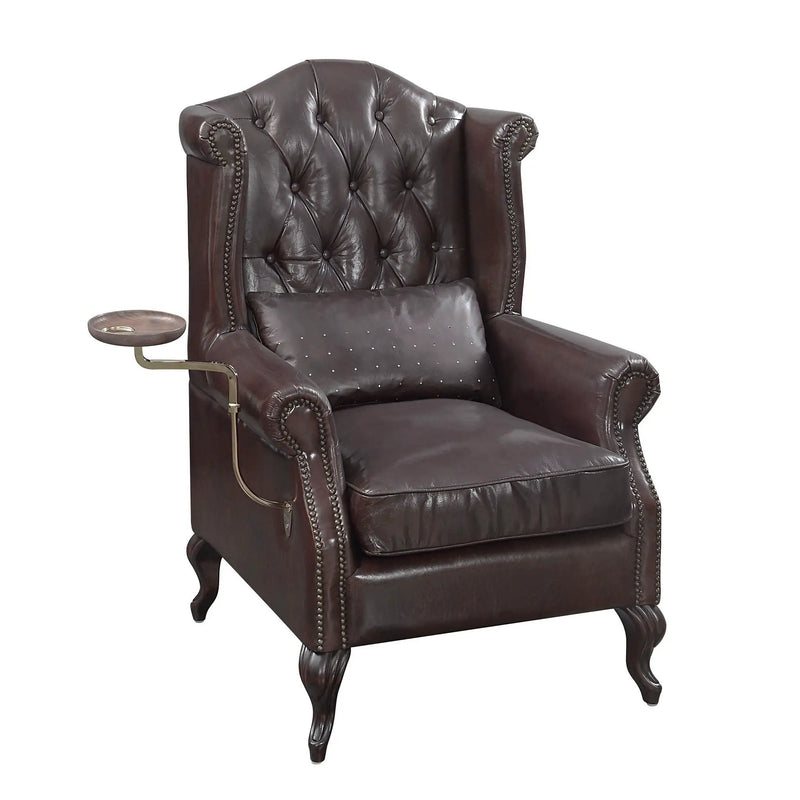 Pino - Vintage Top Grain Leather Accent Chair With 1 Toss Pillow - Brown by Unique Piece Furniture
