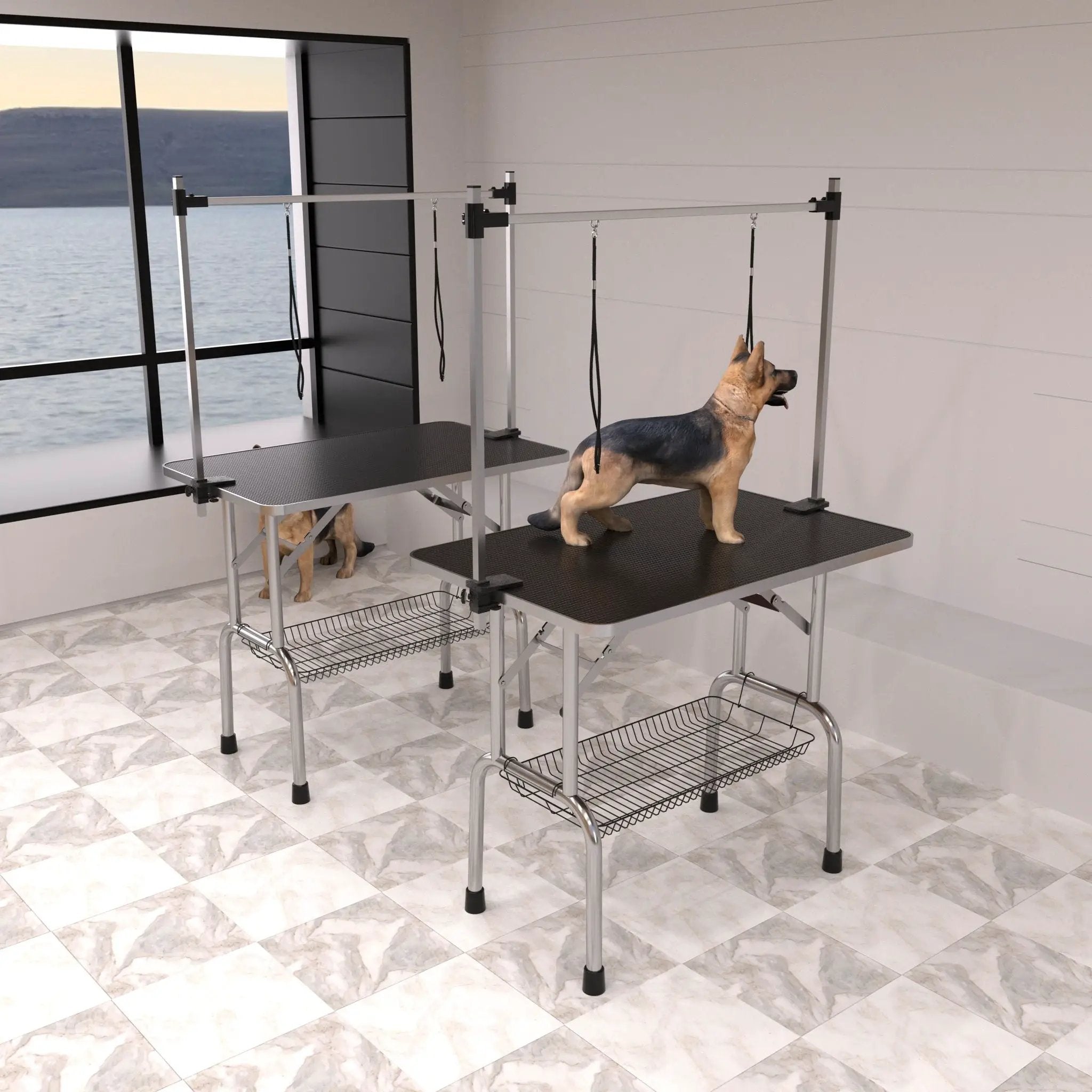 Professional Dog Pet Grooming Table Adjustable Heavy Duty Portable With Arm & Noose & Mesh Tray - Black by HouseOfZazla
