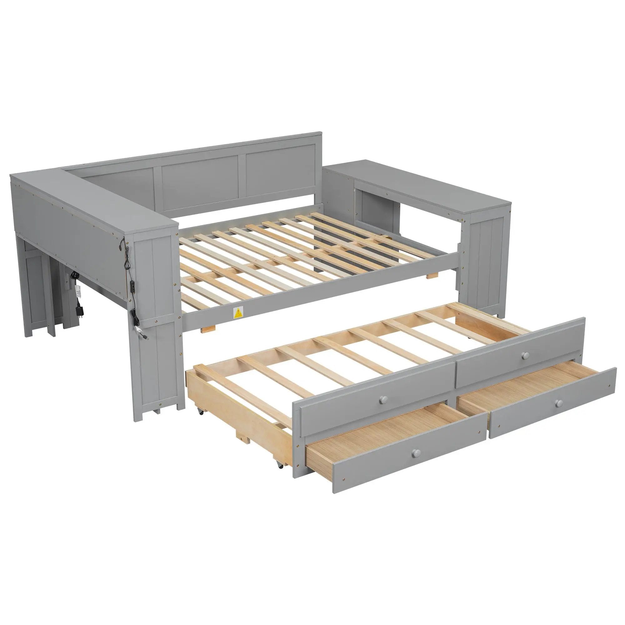 Daybed With Storage Shelves, Drawers, Trundle, Charging Station, LED Light, Desk And Cabinet by HouseOfZazla