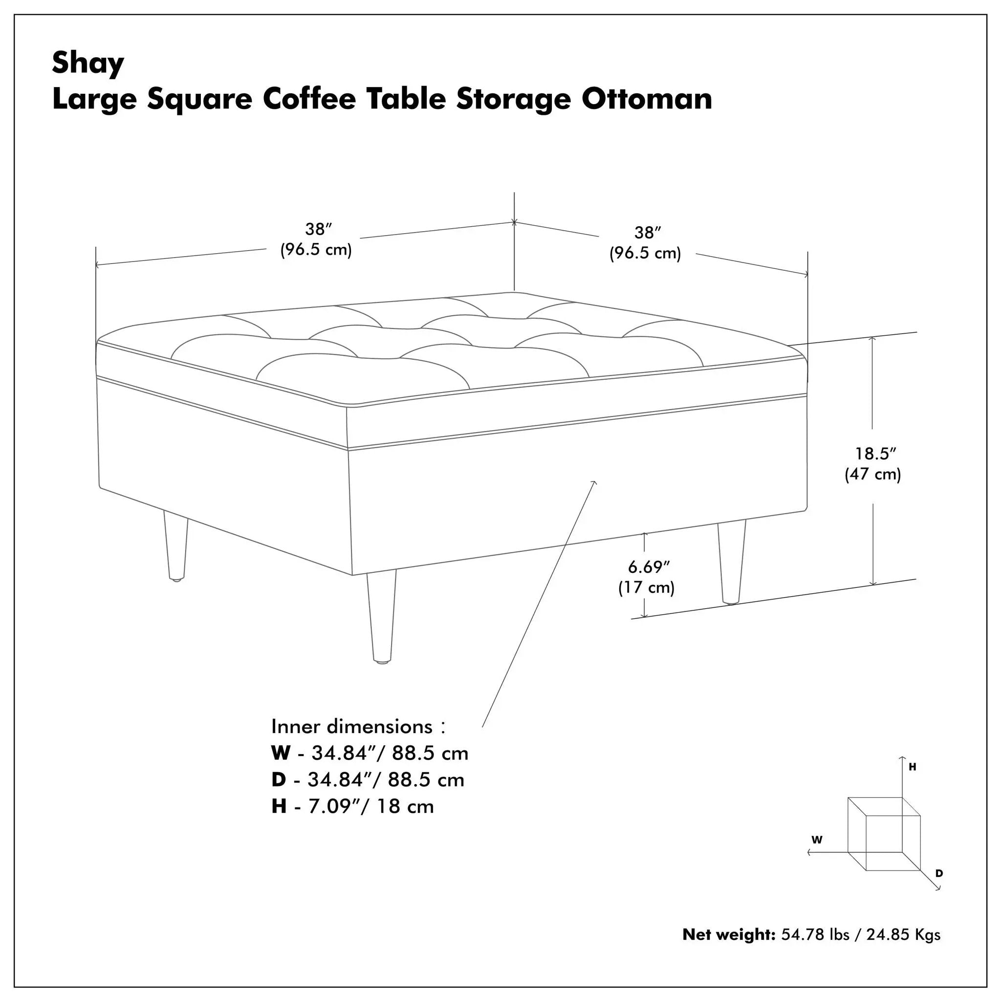 Shay - Large Square Coffee Table Storage Ottoman Mid-Century Style by Unique Piece Furniture