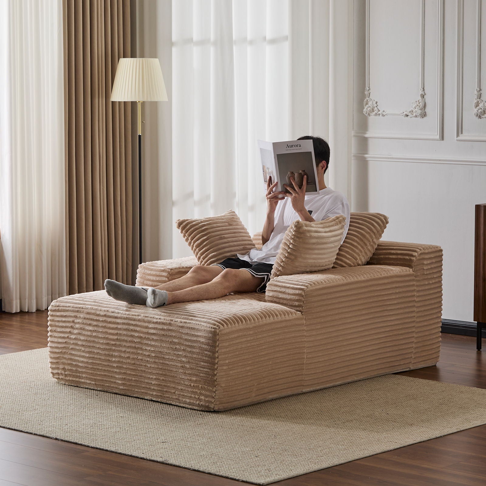 Oversized Chaise Lounge Chair Cozy Cloud Couch With 3 Throw Pillows And Wide Armrest by HouseOfZazla