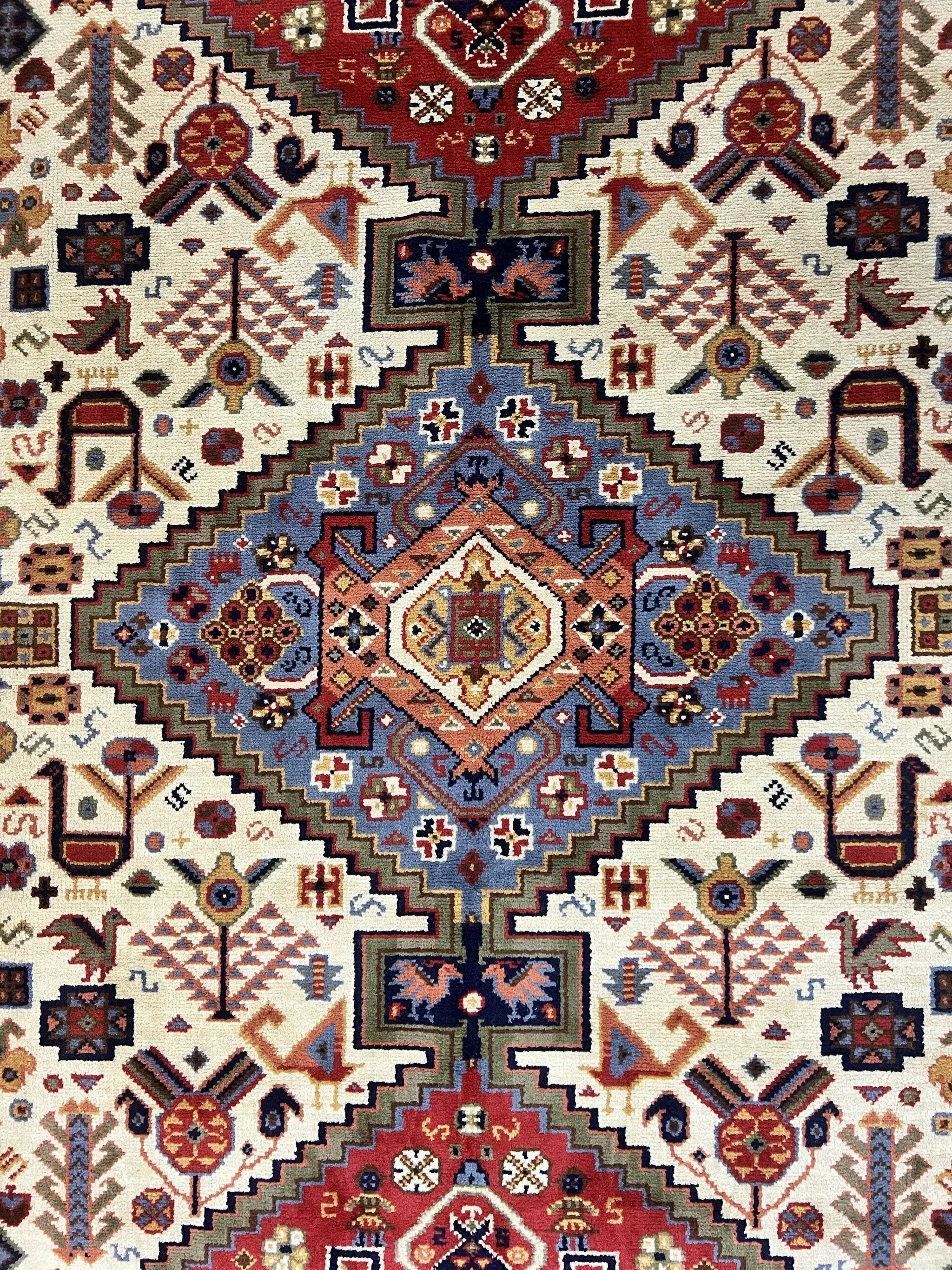 Belgium Power Loomed Rug 8x12, Geometric Medallions Persian Tribal Pattern, Vintage Wool Carpet, Ivory Red Blue by Jewel Rugs