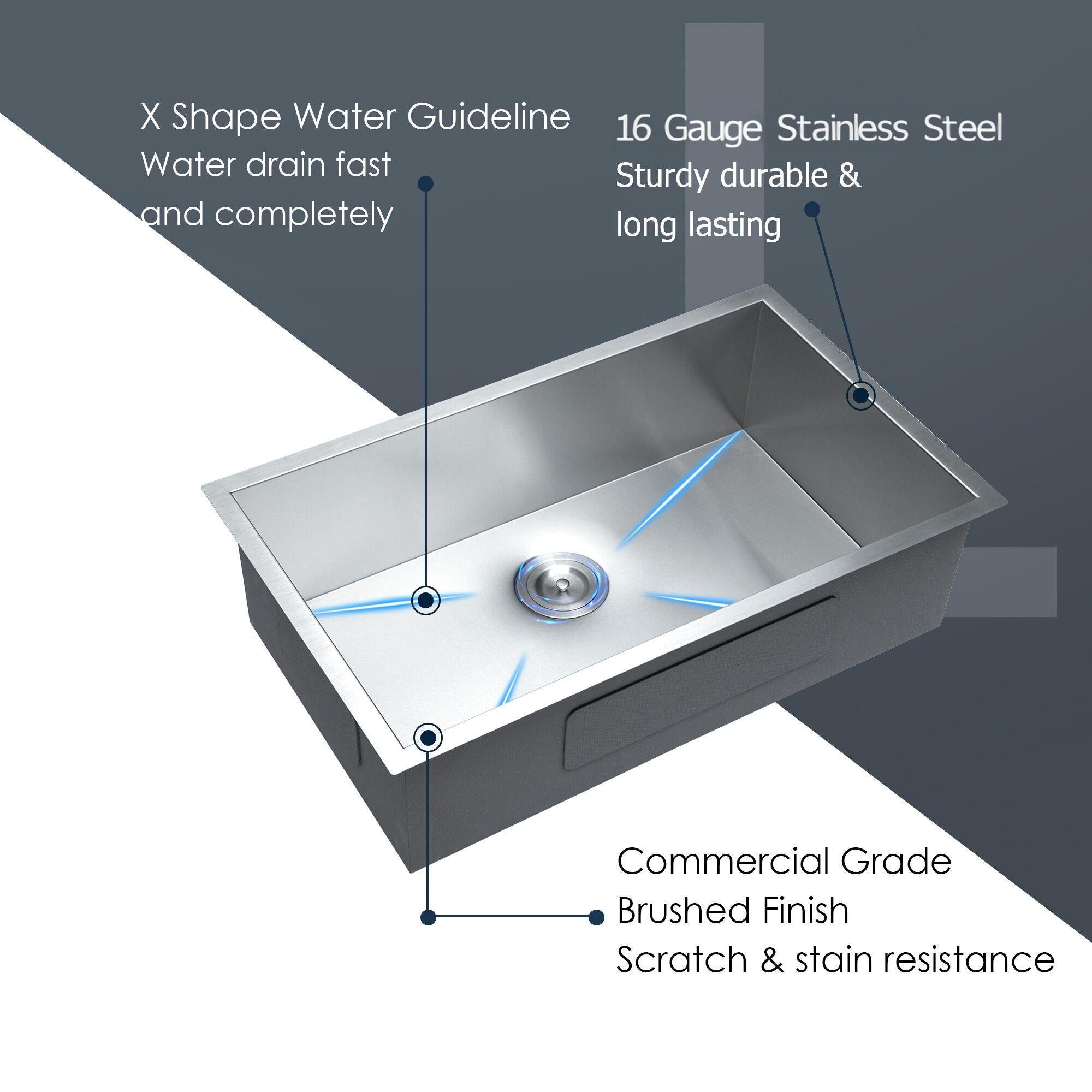 Undermount Stainless Steel Kitchen Sink, Deep Single Bowl Basin by HouseOfZazla