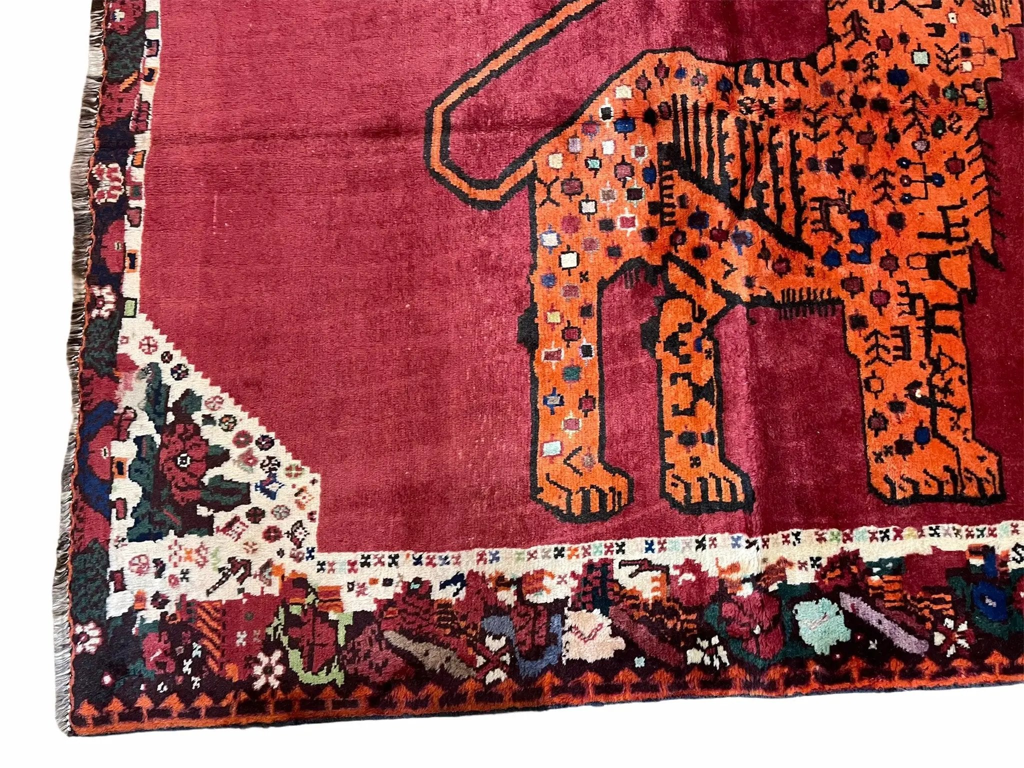5 X 6 Handmade Rug Zagros Quality Wool Rug Lion Organic Dyes Red Leopard Tribal by Jewel Rugs
