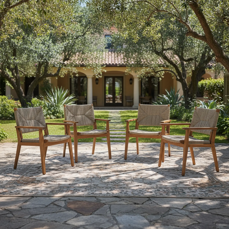 Durable Outdoor Dining Chair Set with Acacia Wood Frame and Wicker Seat by HouseOfZazla