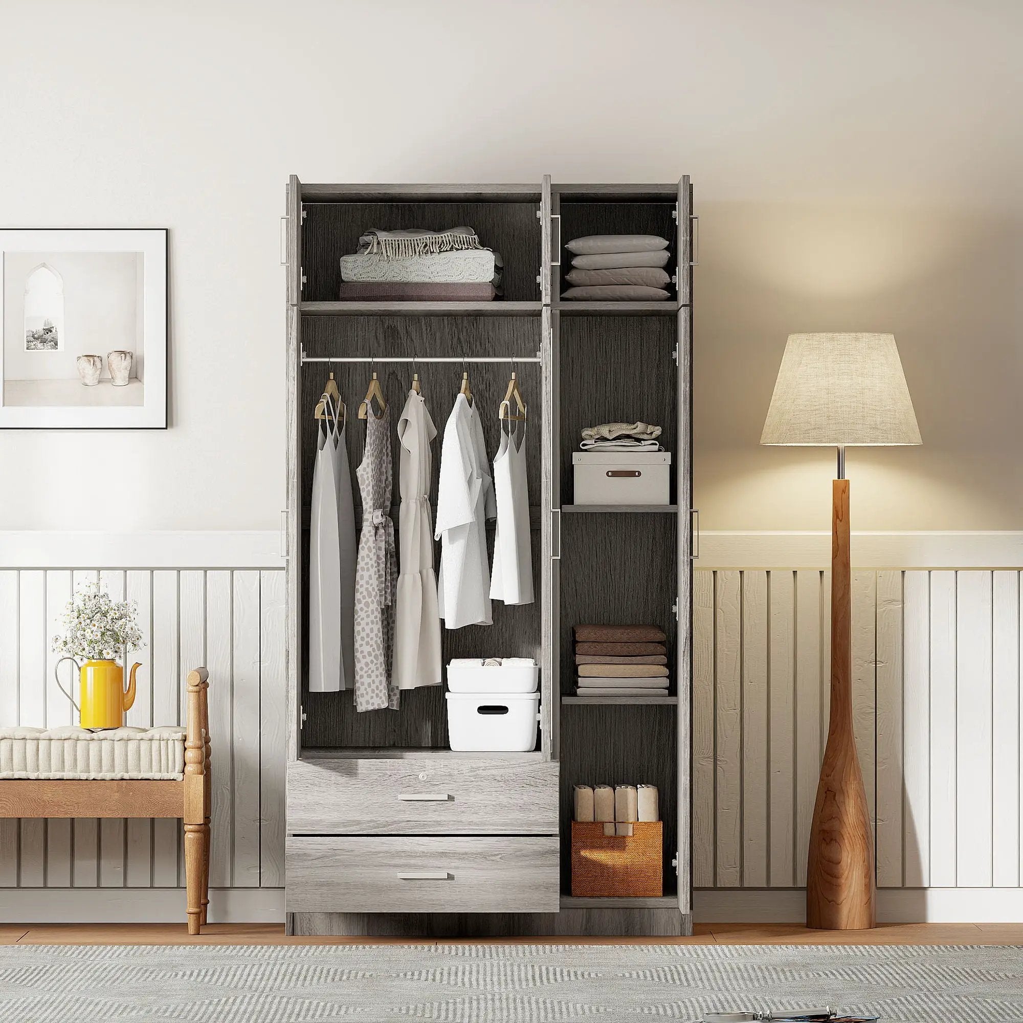 Modern 3 Door Mirror Wardrobe With 2 Drawers And Top Cabinet by Unique Piece Furniture