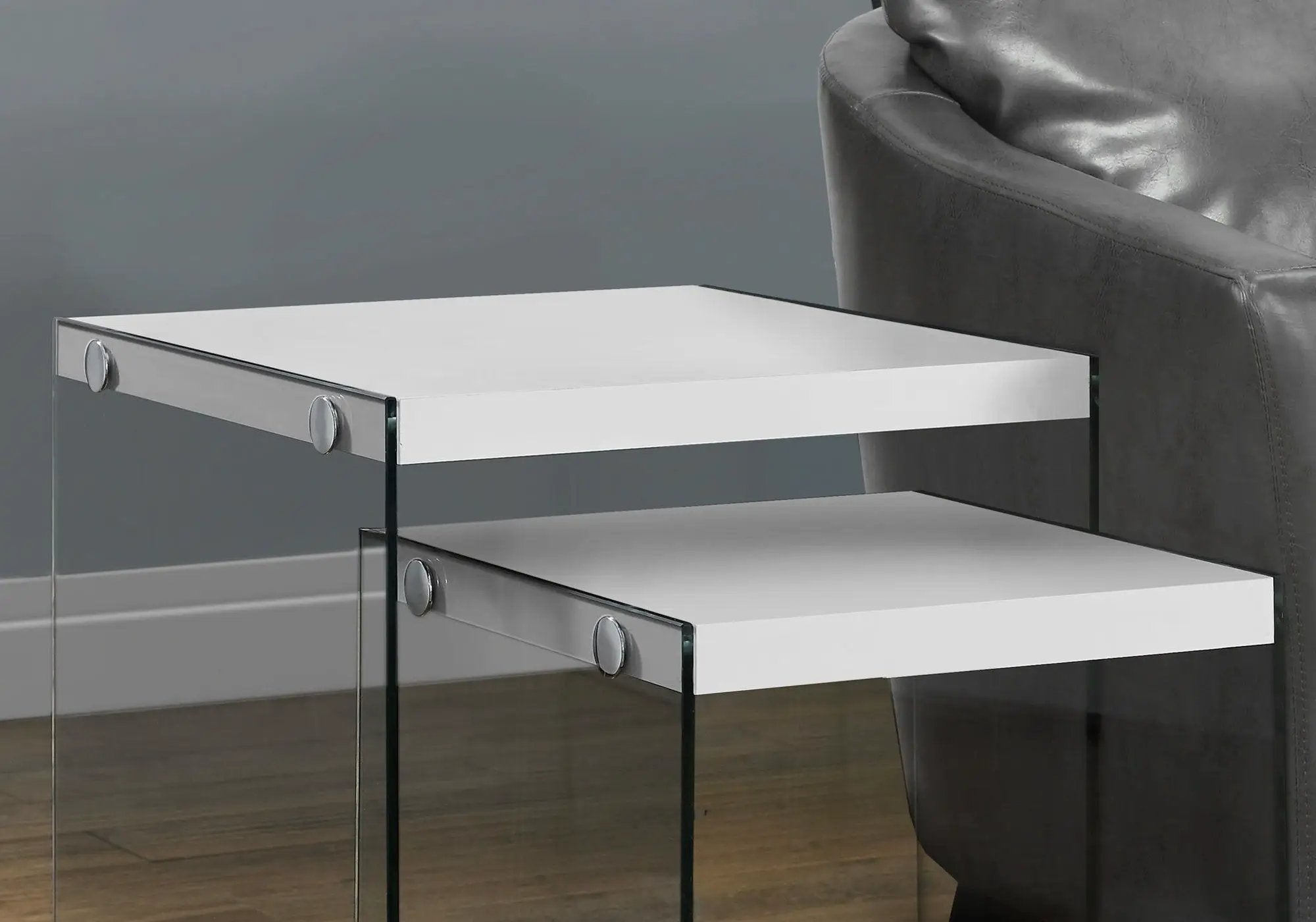 Accent Nesting Table Clear Tempered Glass For Living Room (Set of 2) by Unique Piece Furniture