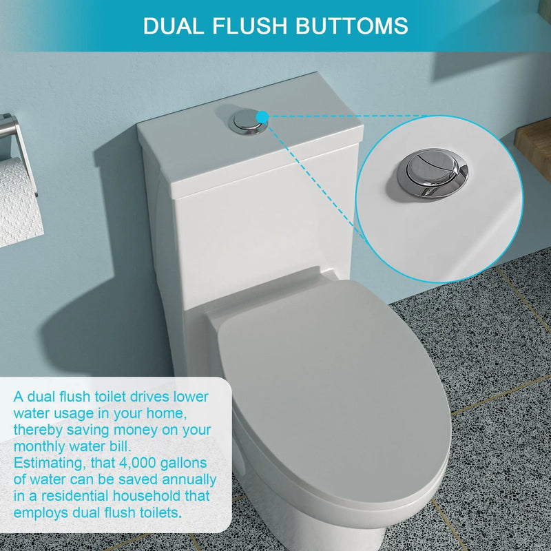 1 Piece Toilet With Dual Flush And Soft Closing Seat - White by HouseOfZazla