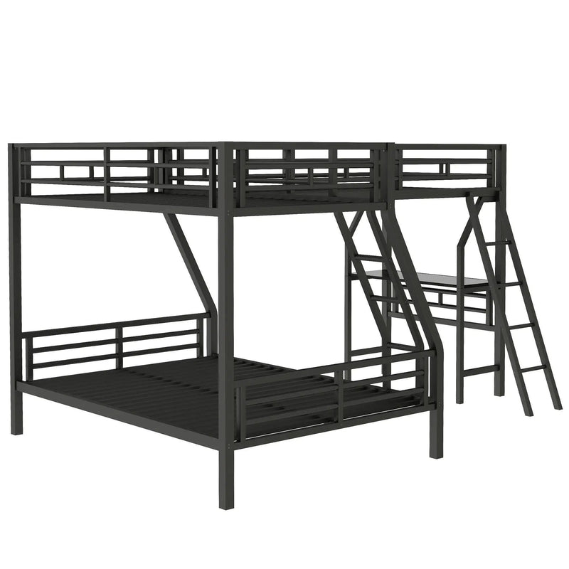 Twin Over Full Bunk Bed With Loft And Desk, L-Shaped Design For 3 Sleepers - Black by HouseOfZazla