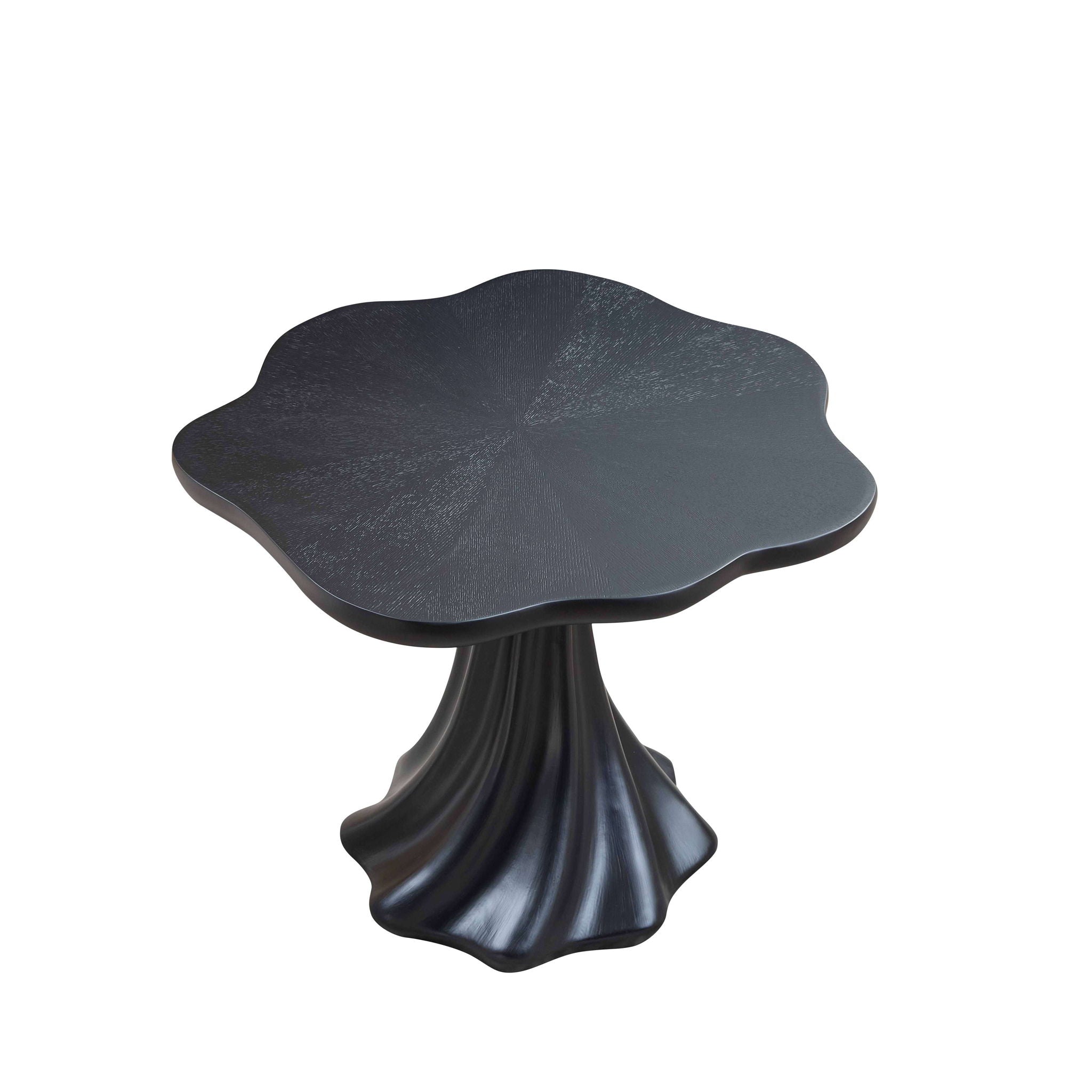 Sculptural Round Dining Table Petal Shape Root Texture For Dining Room - Black by HouseOfZazla