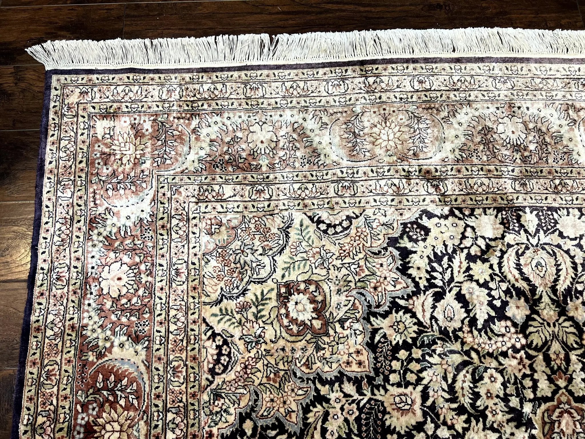 Silk Indian Kashmiri Rug 8x10, Floral Medallion, Indo Persian Carpet, Handmade Vintage Silk Rug by Jewel Rugs