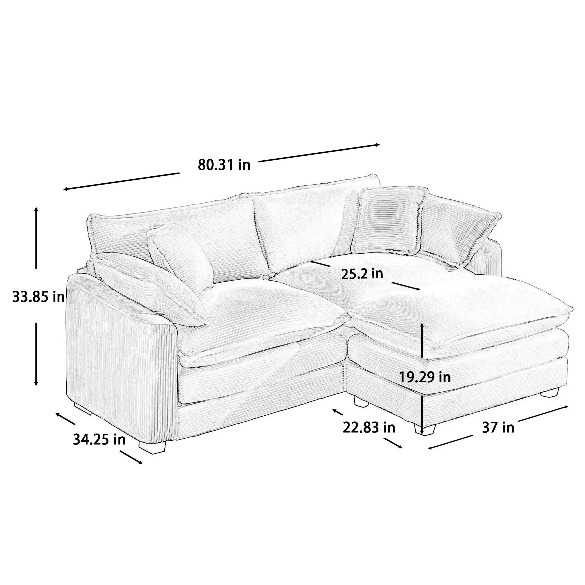 Modern Oversized Modular Cushion Sofa With Ottoman, Low Back, Deep Seating Sofa Set by HouseOfZazla