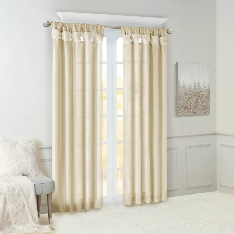 Twist Tab Lined Window Curtain Panel Champagne 50x95 by HouseOfZazla