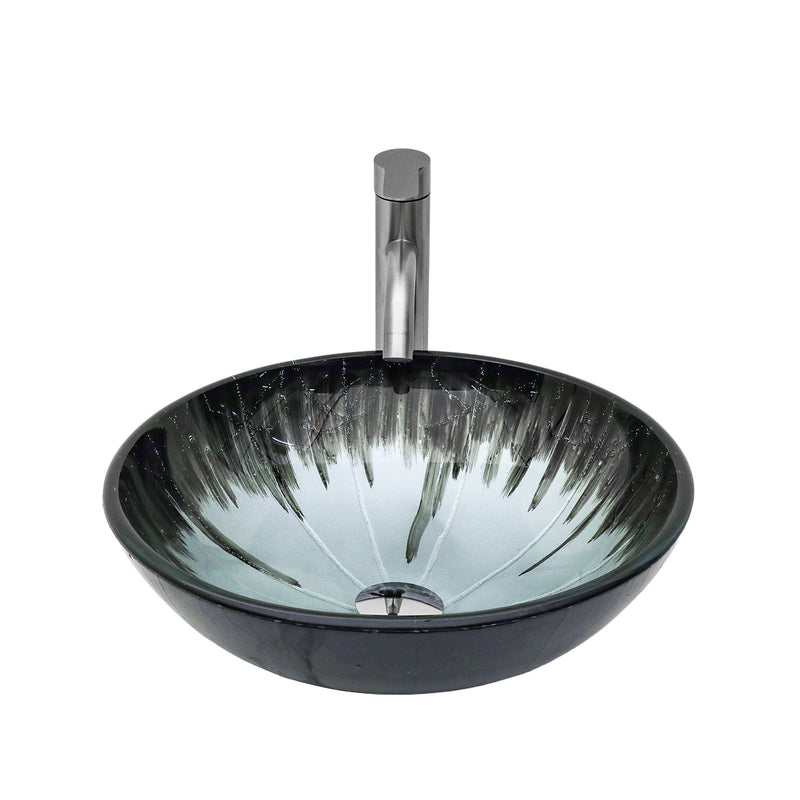 Crackle Vessel Sink With Pop Up Drain, Oval Bathroom Basin - Gray by HouseOfZazla