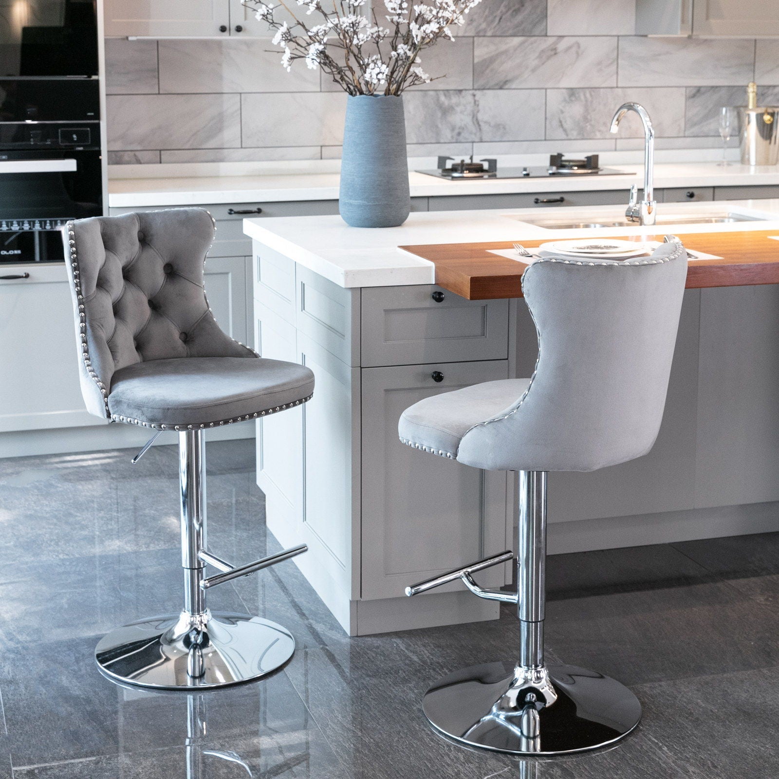 Swivel Adjustable Height Barstools Set of 2 by HouseOfZazla