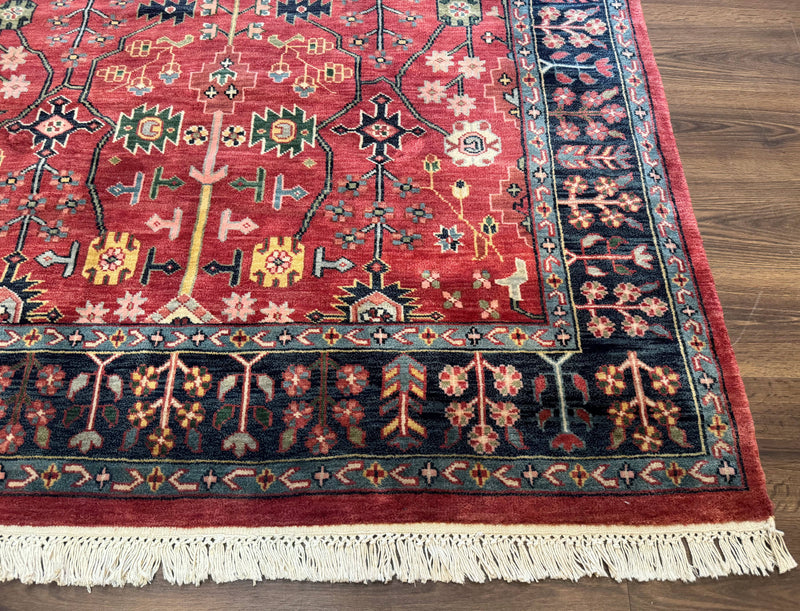 Indo Persian Heriz Serapi Rug 6x8, Rust Red and Navy Blue, Allover Pattern by Jewel Rugs
