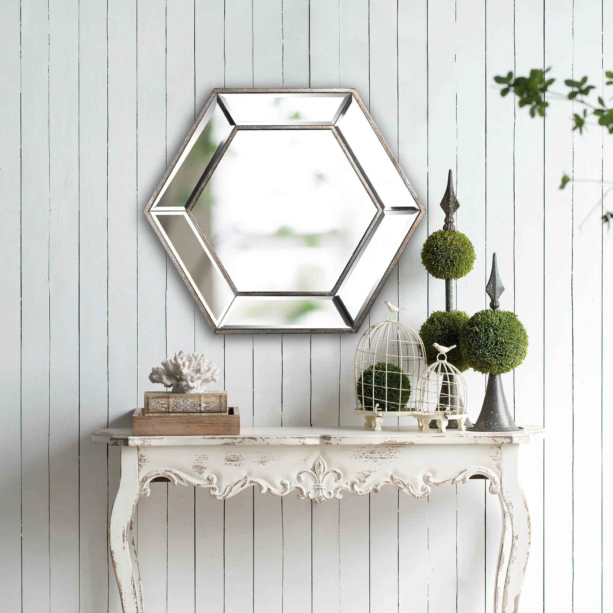 Hexagon Wall Mirror With Contemporary Glass Design, Home Decor Accent Mirror For Living Room, Entryway, Bedroom by Unique Piece Furniture