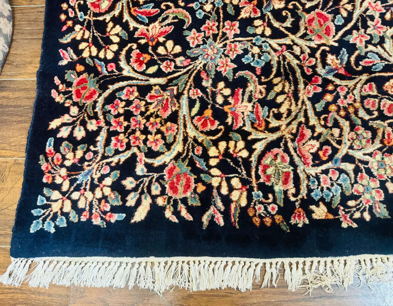 Antique Persian Kerman Rug 10x13, Navy Blue Floral Carpet, Fine 270 KPSI by Jewel Rugs