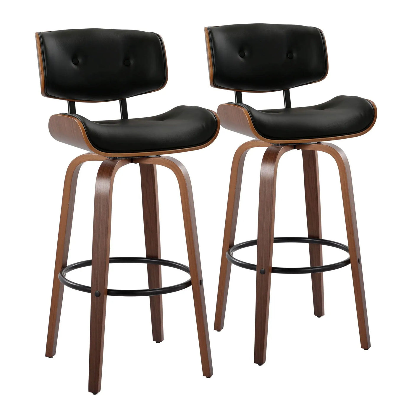 Lombardi - Mid-Century Modern Fixed Height Barstool With Swivel With Round Footrest (Set of 2) by HouseOfZazla