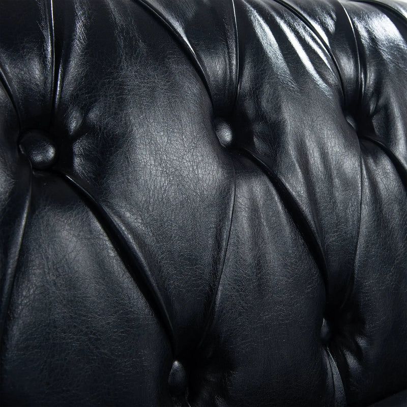 84.65" Black PU Rolled Arm Chesterfield Three Seater Sofa by HouseOfZazla