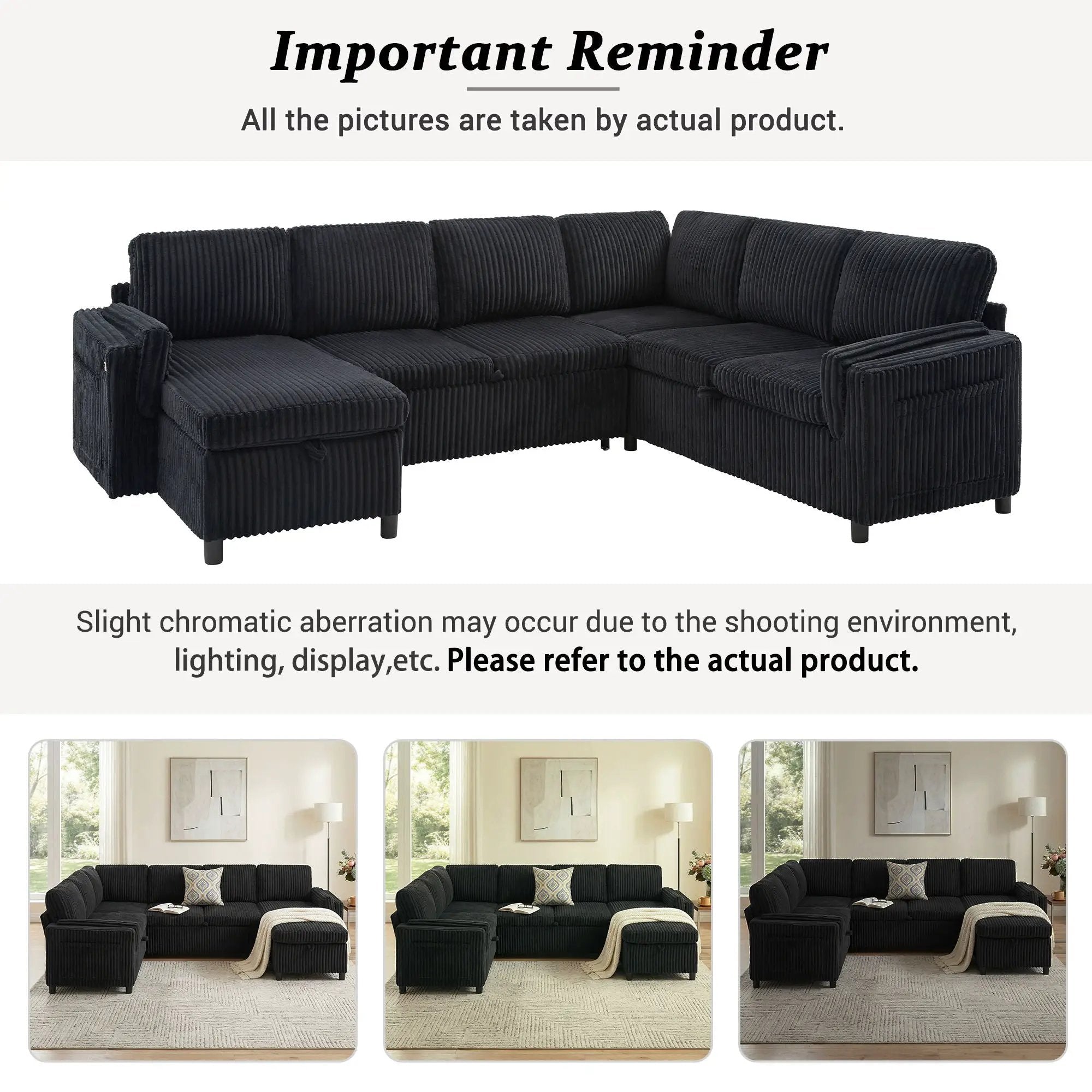 Convertible U-Shaped Sectional Sofa Bed With USB Ports And Storage by HouseOfZazla